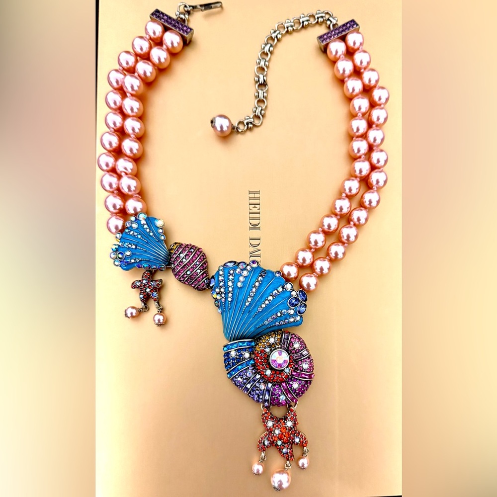 Heidi Daus Down By The Sea Vibrant Pink and Blue Shell Necklace